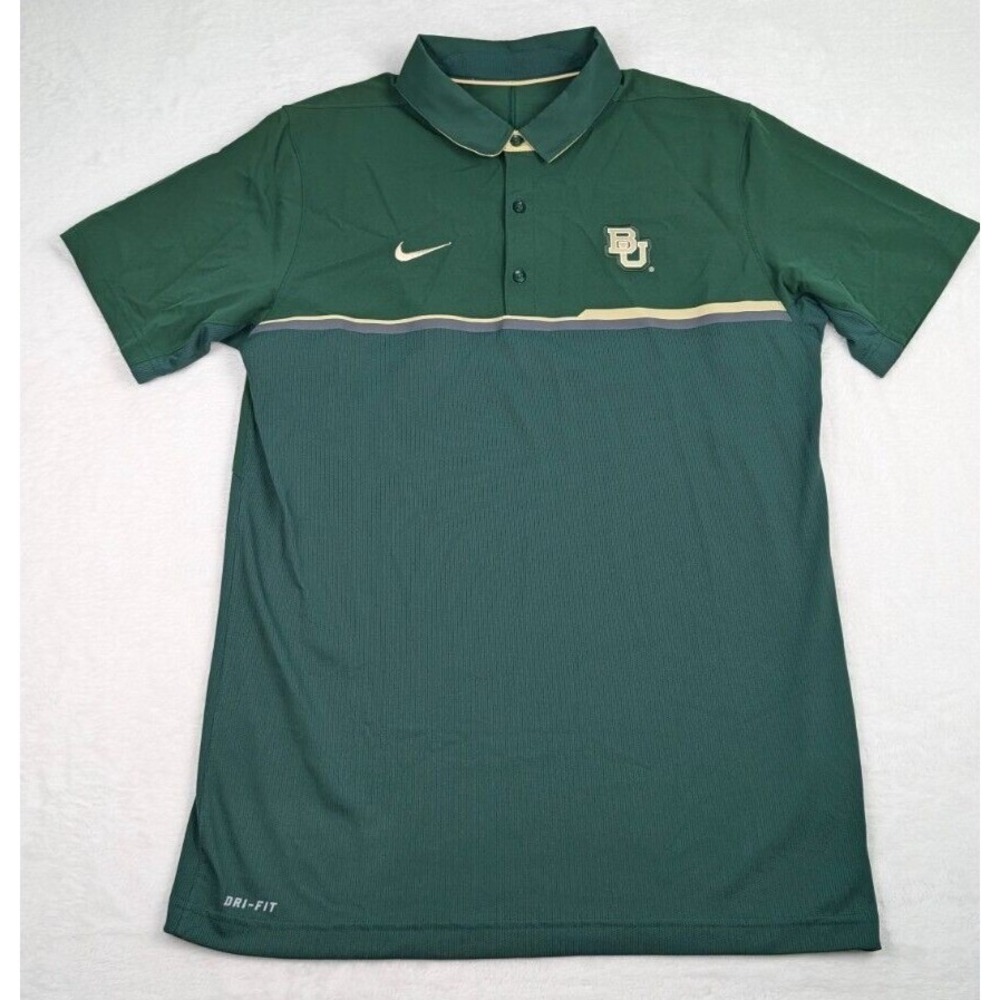 Baylor University Nike‎ Dri Fit Polo Mens Medium Green Chest Stripe Performance